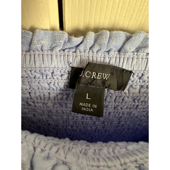 J. Crew 100% Linen Daydream Smocked Puff Sleeve Midi‎ Dress French Blue Large - Picture 11 of 11